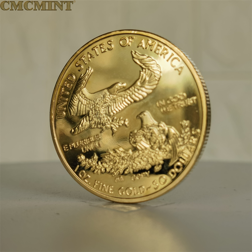 1 oz .100 Mils Gold Plated $50 Dollar Replica Eagle Liberty Coin Round